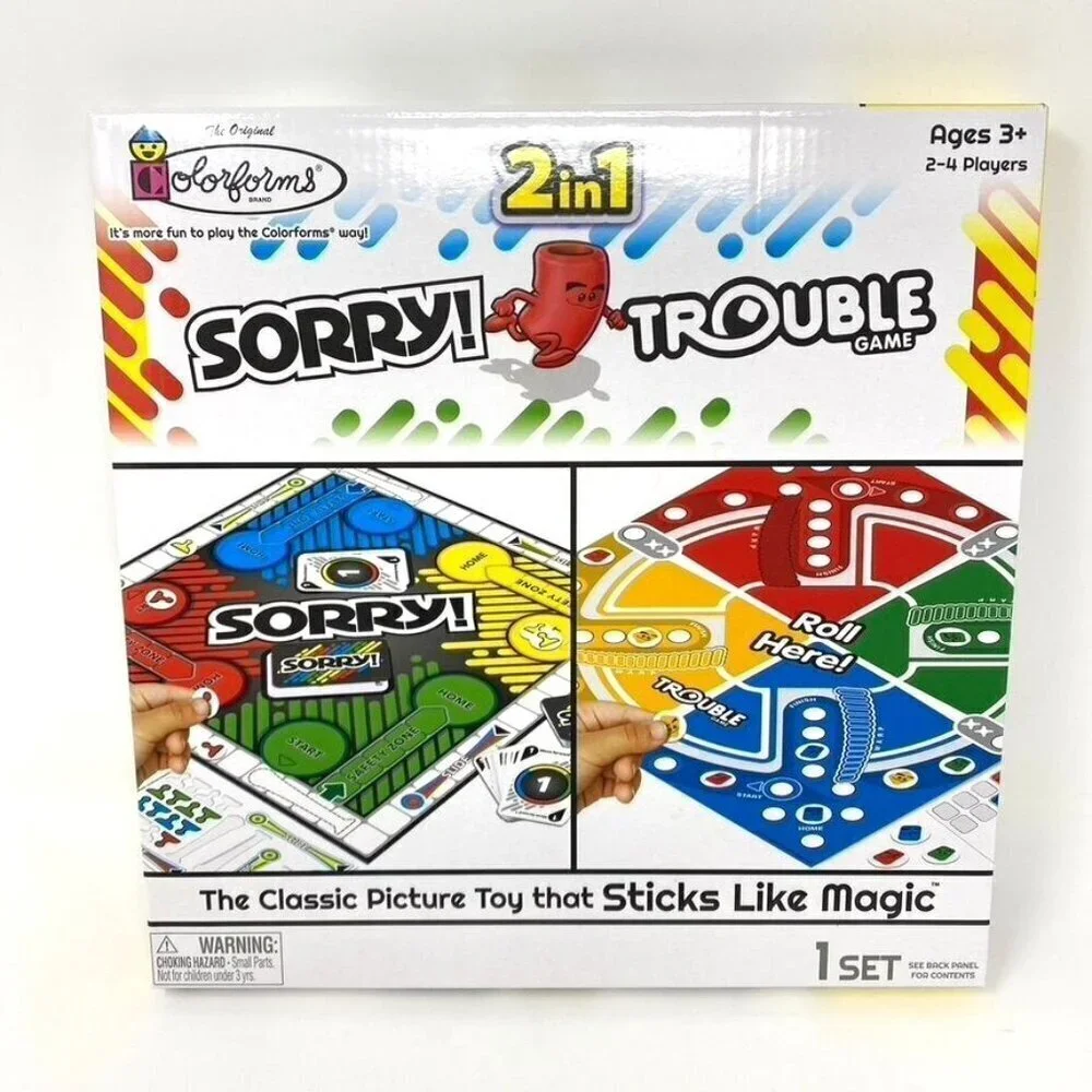 Colorforms 2 In 1 Hasbro Games Sorry & Trouble Car Activity Vacation Classic